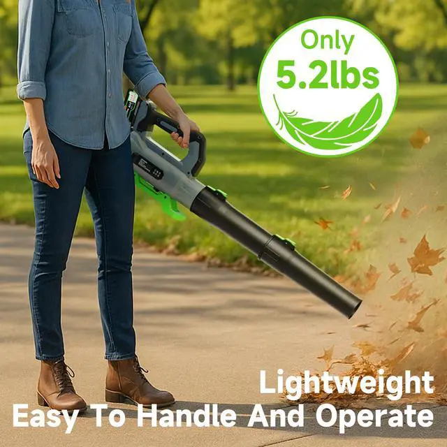 Alt view image 7 of 7 - Leaf Blower Cordless with 2× 5.0Ah Batteries and Charger, 21V Electric, Lightweight Battery Powered Blowers for Lawn Care, Yard, Patio Cleaning, Blowing Leaves & Dust