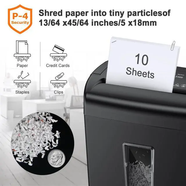 Alt view image 3 of 7 - 10-Sheet Cross Cut Paper Shredder, 5.5 Gal Home Office Heavy Duty Shredder for Credit Card, Staple, Clip with Transparent Window(C209-D)