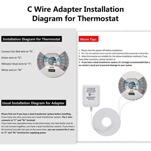 Alt view image 2 of 7 - 24 Volt C Wire Adapter for Smart Thermostat, UL Listed 16.5ft Long Power Connector C Wire for All Versions of Smart Thermostat Compatible with Nest/Honeywell/Ecobee/Wyze