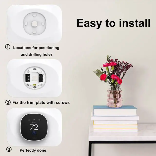 Alt view image 6 of 6 - Wall Plate Cover Compatible with New 2025 Ecobee Smart Thermostat Essential, Practical Ecobee Thermostat Trim Kit, Programmable WiFi Thermostat Accessory (1, Pure White)