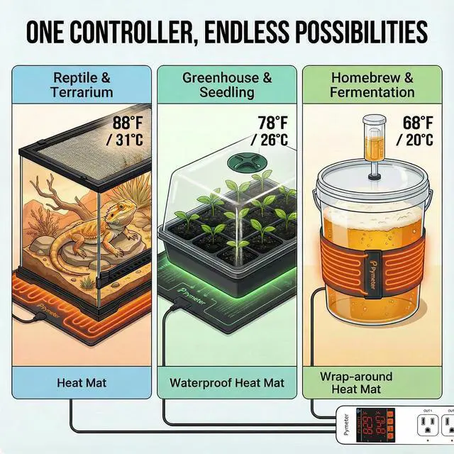 Alt view image 5 of 7 - WiFi Temperature Controller with Dual Probes, Smart Digital Thermostat with Two Outlets for Reptile Heat Mat, Greenhouse Seedlings, Homebrew Fermentation, Cooling Fan, Remote App Control