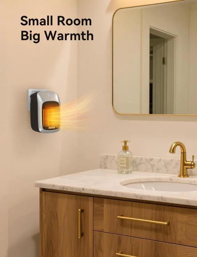 Alt view image 2 of 7 - Plug In Space Heater for Indoor Use, 800W Small Wall Outlet Heater with Remote and Thermostat, LED Display, 12H Timer, Overheat Protection for Bathroom Bedroom Office Home