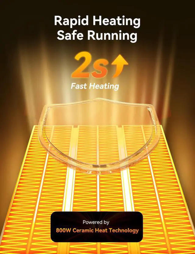 Alt view image 3 of 7 - Plug In Space Heater for Indoor Use, 800W Small Wall Outlet Heater with Remote and Thermostat, LED Display, 12H Timer, Overheat Protection for Bathroom Bedroom Office Home