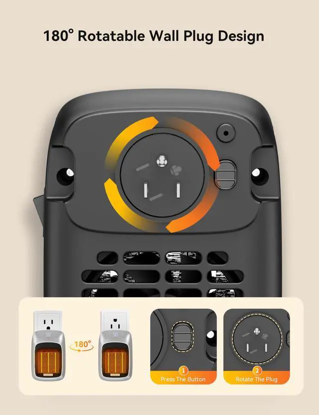 Alt view image 5 of 7 - Plug In Space Heater for Indoor Use, 800W Small Wall Outlet Heater with Remote and Thermostat, LED Display, 12H Timer, Overheat Protection for Bathroom Bedroom Office Home