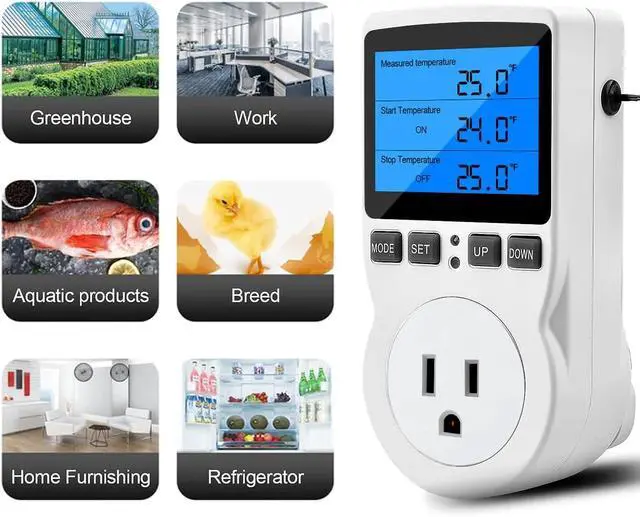 Alt view image 4 of 7 - Digital Thermostat Controller - Plug-in Temperature Controller for RVs, Reptile Terrariums, and Greenhouses (1800W, -40°F to 248°F)