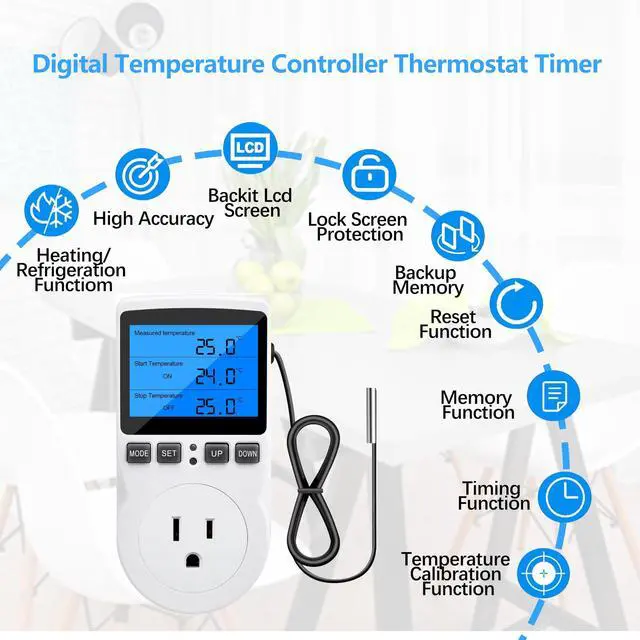 Alt view image 2 of 7 - Digital Thermostat Controller - Plug-in Temperature Controller for RVs, Reptile Terrariums, and Greenhouses (1800W, -40°F to 248°F)