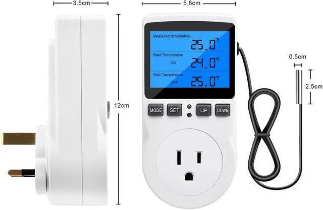 Alt view image 5 of 7 - Digital Thermostat Controller - Plug-in Temperature Controller for RVs, Reptile Terrariums, and Greenhouses (1800W, -40°F to 248°F)
