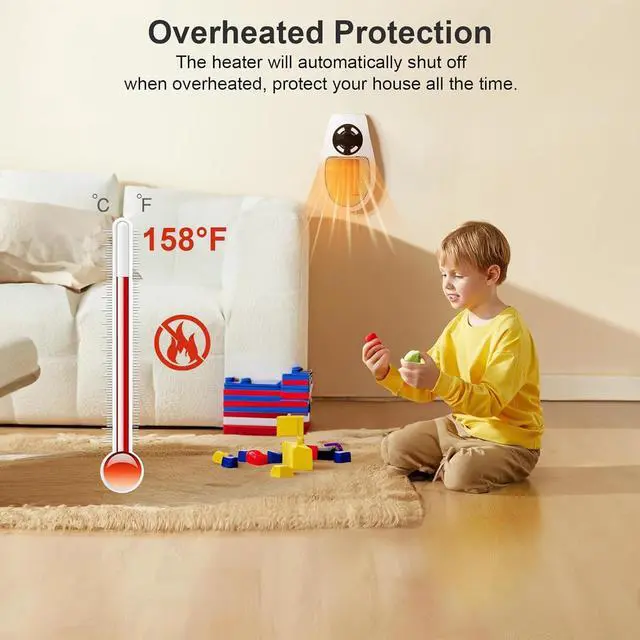 Alt view image 2 of 7 - Upgrade Smart Plug in Wall Space Heater,450W Programmable Portable Electric Small Safe Heater,Adjustable Thermostat Timer,Overheat Protection,LED Display (White-Smart)