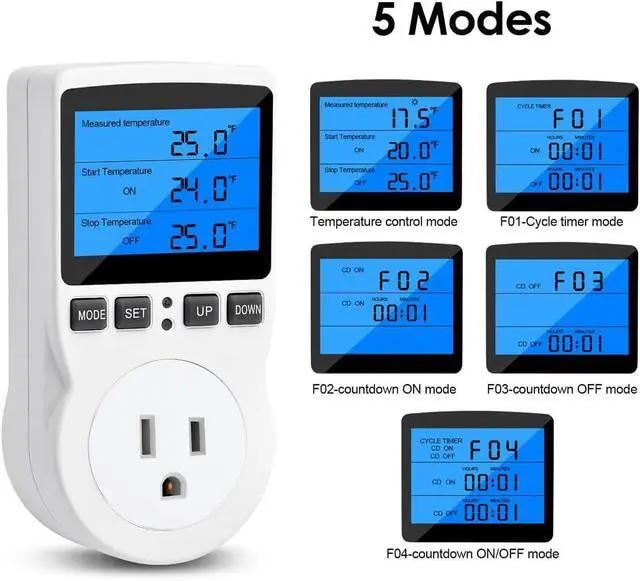 Alt view image 6 of 7 - Digital Thermostat Controller - Plug-in Temperature Controller for RVs, Reptile Terrariums, and Greenhouses (1800W, -40°F to 248°F)