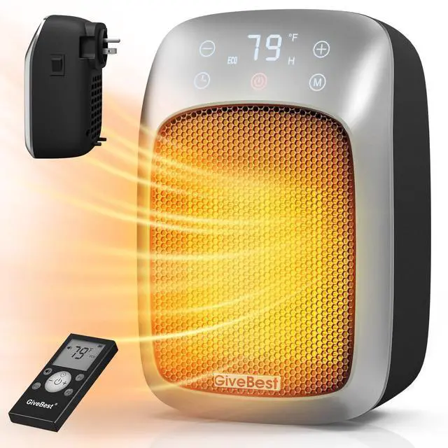 Main image of Plug in Wall Space Heater With Remote, 800W Small Outlet Heater With Adjustable Thermostat, Memory Function, 12H Timer, LED Display for RV, Home Office, Bathroom Indoor Use