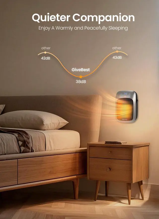 Alt view image 6 of 7 - Plug in Wall Space Heater With Remote, 800W Small Outlet Heater With Adjustable Thermostat, Memory Function, 12H Timer, LED Display for RV, Home Office, Bathroom Indoor Use