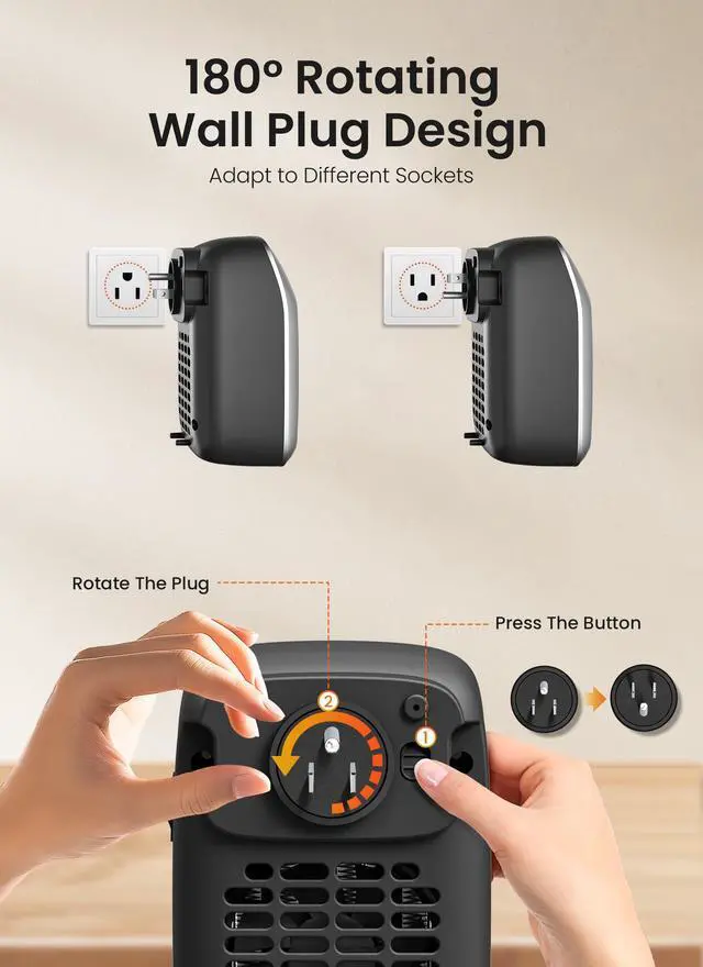 Alt view image 5 of 7 - Plug in Wall Space Heater With Remote, 800W Small Outlet Heater With Adjustable Thermostat, Memory Function, 12H Timer, LED Display for RV, Home Office, Bathroom Indoor Use