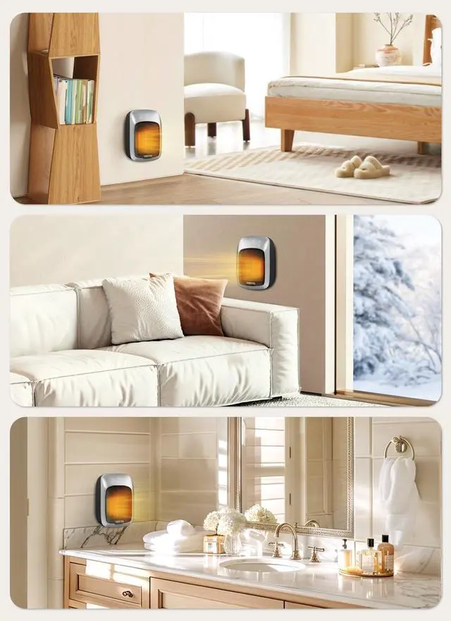 Alt view image 7 of 7 - Plug in Wall Space Heater With Remote, 800W Small Outlet Heater With Adjustable Thermostat, Memory Function, 12H Timer, LED Display for RV, Home Office, Bathroom Indoor Use