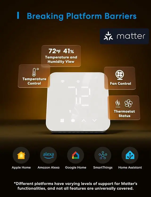 Alt view image 3 of 7 - Smart Thermostat for Home, WiFi Thermostat Works with Matter, Alexa, Apple Home, Google Assistant, App & Voice Control, 7x24h Scheduling, Energy Saving, C-Wire Required