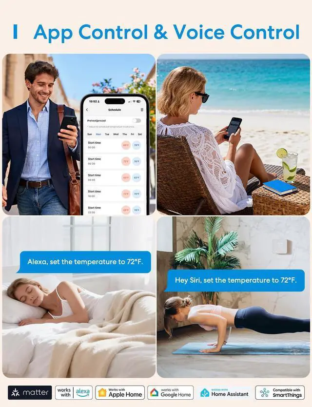 Alt view image 5 of 7 - Smart Thermostat for Home, WiFi Thermostat Works with Matter, Alexa, Apple Home, Google Assistant, App & Voice Control, 7x24h Scheduling, Energy Saving, C-Wire Required