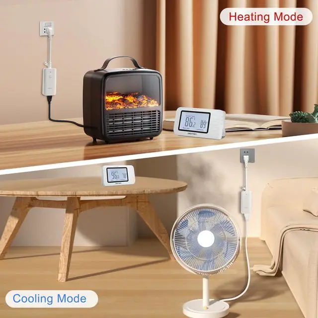 Alt view image 6 of 7 - Wireless Thermostat Outlet Temperature Controlled Outlet with Power Cord for Heating and Cooling, Remote Control Plug in Thermostat 1800w for Space Heater, Fan, AC