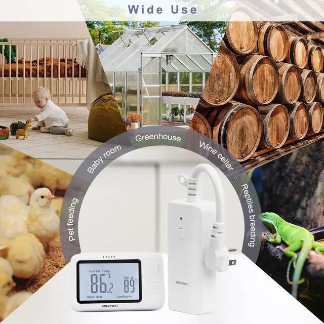 Alt view image 7 of 7 - Wireless Thermostat Outlet Temperature Controlled Outlet with Power Cord for Heating and Cooling, Remote Control Plug in Thermostat 1800w for Space Heater, Fan, AC