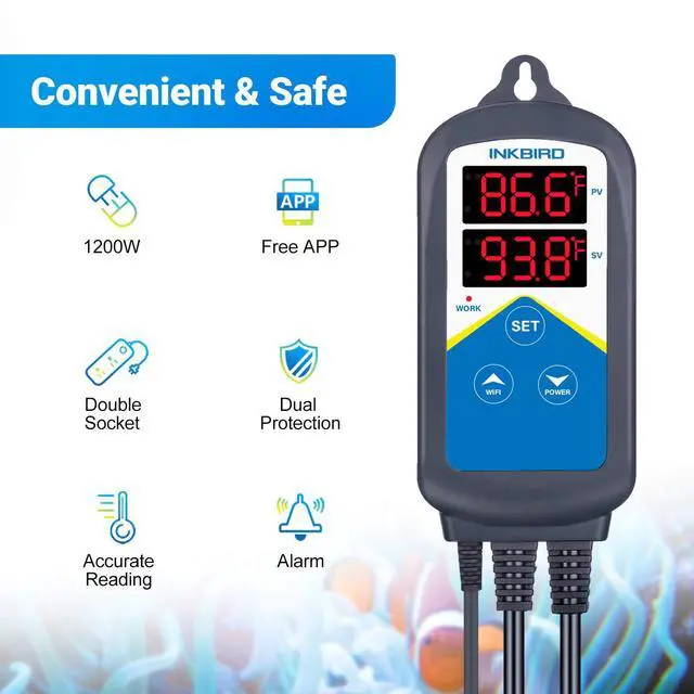 Alt view image 2 of 5 - ITC-306A WiFi Temperature Controller, Wi-Fi Aquarium Thermostat Heater Controller 120V~1200W Temperature Control with Two Probes only for Heater Aquarium Breeding Reptiles Hatching.