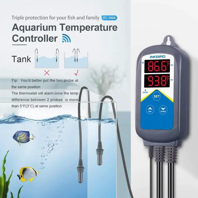 Alt view image 3 of 5 - ITC-306A WiFi Temperature Controller, Wi-Fi Aquarium Thermostat Heater Controller 120V~1200W Temperature Control with Two Probes only for Heater Aquarium Breeding Reptiles Hatching.