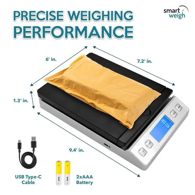 Alt view image 3 of 7 - Digital Postal Shipping Scale, 66 lb Capacity, 0.3 oz Readability, Hold & Tare Function, High-Accuracy Scale, Includes Batteries & USB-C