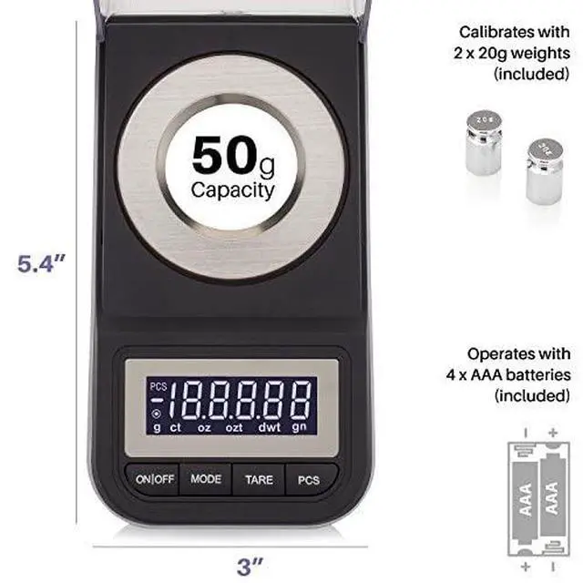 Alt view image 2 of 7 - 50g x 0.001 Grams, Premium High Precision Digital Milligram Scale, Includes Tweezers, Calibration Weights,Three Weighing Pans and Case