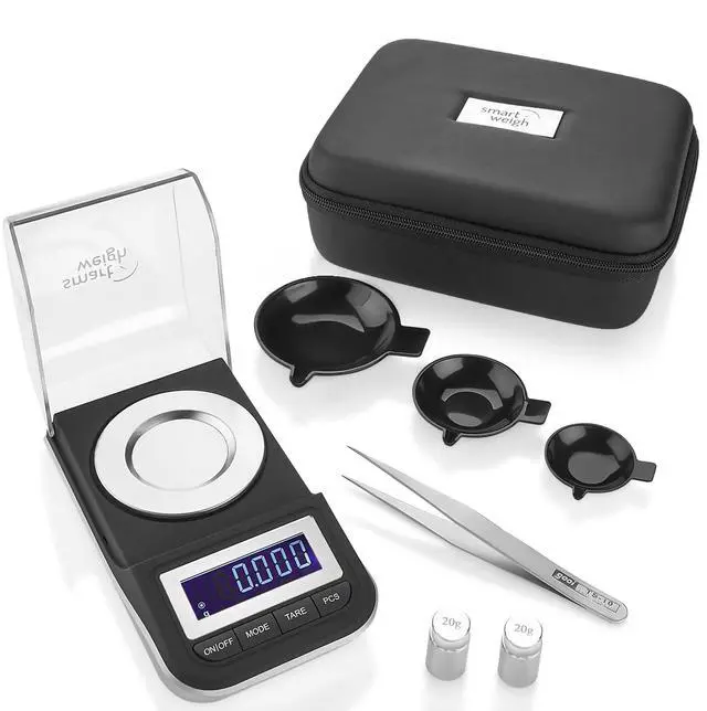 Main image of 50g x 0.001 Grams, Premium High Precision Digital Milligram Scale, Includes Tweezers, Calibration Weights,Three Weighing Pans and Case