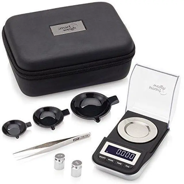 Alt view image 7 of 7 - 50g x 0.001 Grams, Premium High Precision Digital Milligram Scale, Includes Tweezers, Calibration Weights,Three Weighing Pans and Case