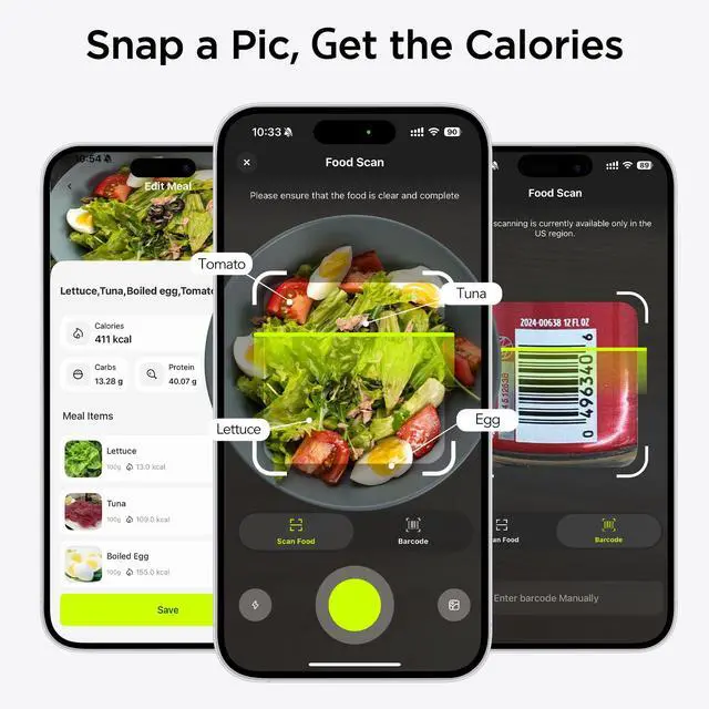 Alt view image 3 of 7 - Smart Food Kitchen Scale with Nutritional Calculator, Free APP for Calorie & Macro Tracking, AI Powered, Goal Progress, Digital Calorie Scale for Weight Loss, Stainless Steel, 22lb