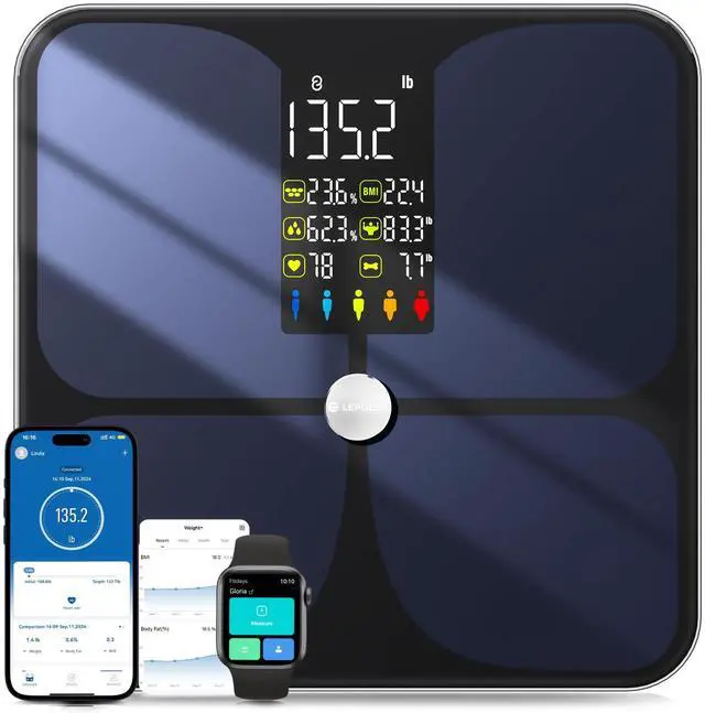 Main image of Scale for Body Weight, Smart Digital Bathroom Weight Scale with BMI Muscle Mass 20 Body Composition Metrics,4.68"Large Display Body Fat Scales, Heart Rate, Accurate Bluetooth Weighing with App