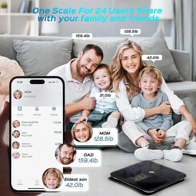 Alt view image 7 of 7 - Scale for Body Weight, Smart Digital Bathroom Weight Scale with BMI Muscle Mass 20 Body Composition Metrics,4.68"Large Display Body Fat Scales, Heart Rate, Accurate Bluetooth Weighing with App