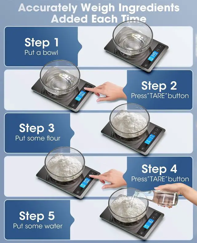 Alt view image 4 of 7 - Food Scale, 22lb Digital Kitchen Stainless Steel Scale Weight Grams and oz for Cooking Baking, 1g/0.1oz Precise Graduation,Tempered Glass