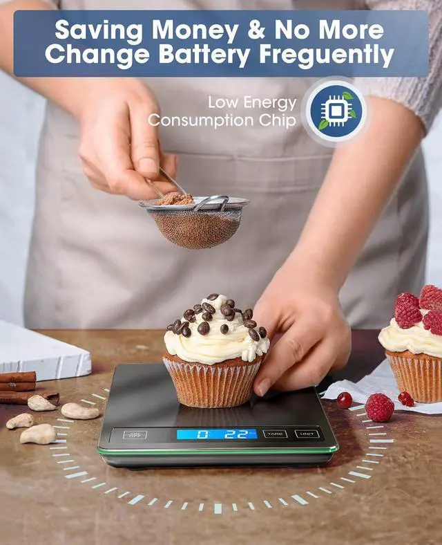 Alt view image 6 of 7 - Food Scale, 22lb Digital Kitchen Stainless Steel Scale Weight Grams and oz for Cooking Baking, 1g/0.1oz Precise Graduation,Tempered Glass