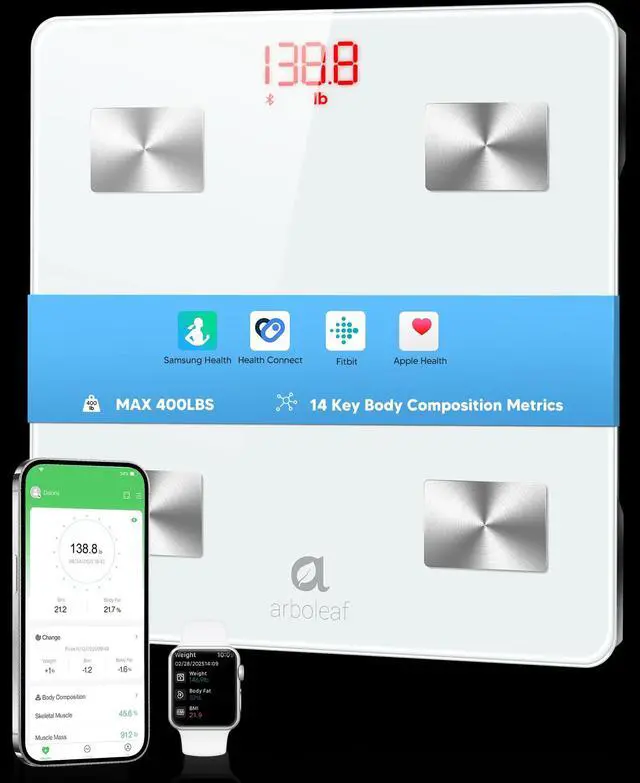 Main image of Smart Scale for Body Weight and Fat, Bluetooth Digital Bathroom Scale, Body Composition Analyzer with App, 14 Metrics Include BMI, 400lb Capacity(White)