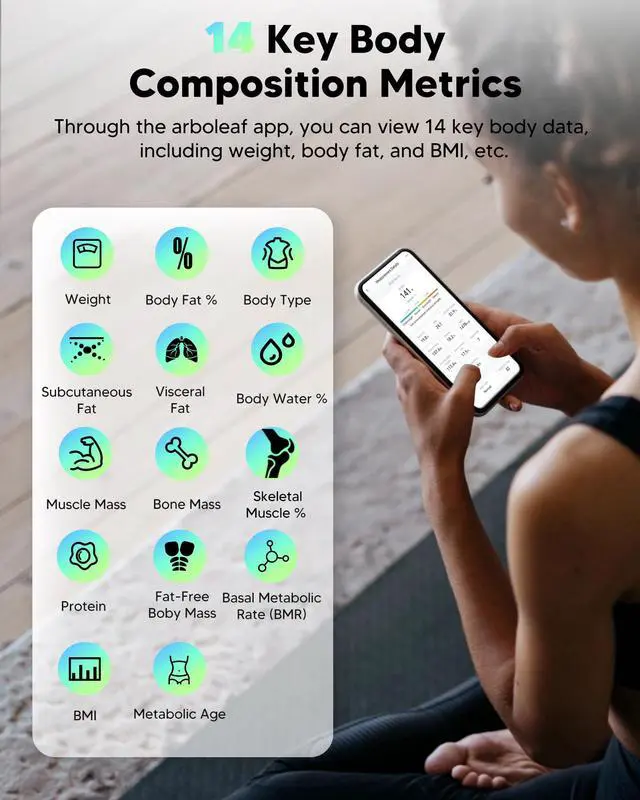 Alt view image 2 of 6 - Smart Scale for Body Weight and Fat, Bluetooth Digital Bathroom Scale, Body Composition Analyzer with App, 14 Metrics Include BMI, 400lb Capacity(White)