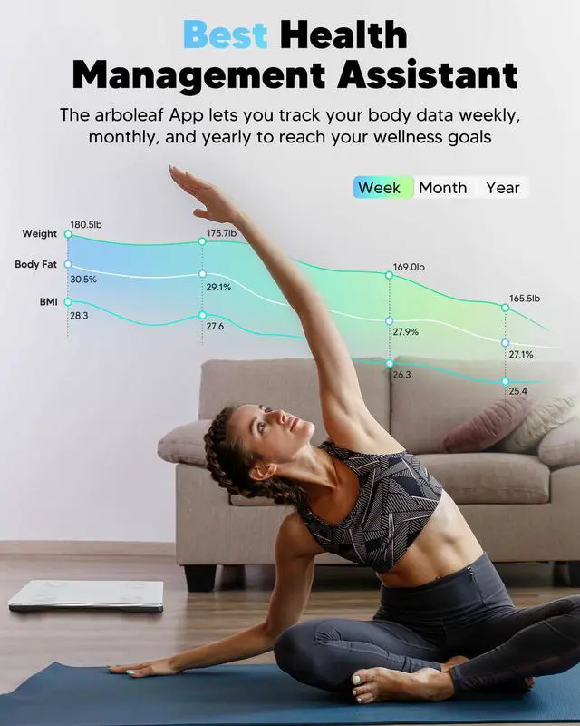 Alt view image 3 of 6 - Smart Scale for Body Weight and Fat, Bluetooth Digital Bathroom Scale, Body Composition Analyzer with App, 14 Metrics Include BMI, 400lb Capacity(White)