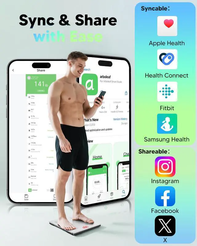Alt view image 4 of 6 - Smart Scale for Body Weight and Fat, Bluetooth Digital Bathroom Scale, Body Composition Analyzer with App, 14 Metrics Include BMI, 400lb Capacity(White)