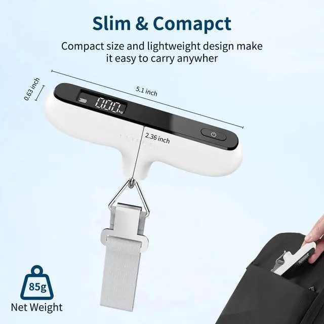 Alt view image 3 of 6 - Luggage Scale, 110lb Digital Suitcase Weight Scale for Travel, Portable Handheld Baggage Scale with Rubber Paint, Hook, Battery Included