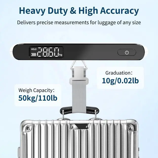 Alt view image 4 of 6 - Luggage Scale, 110lb Digital Suitcase Weight Scale for Travel, Portable Handheld Baggage Scale with Rubber Paint, Hook, Battery Included