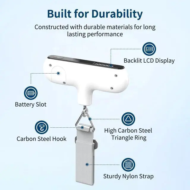 Alt view image 5 of 6 - Luggage Scale, 110lb Digital Suitcase Weight Scale for Travel, Portable Handheld Baggage Scale with Rubber Paint, Hook, Battery Included