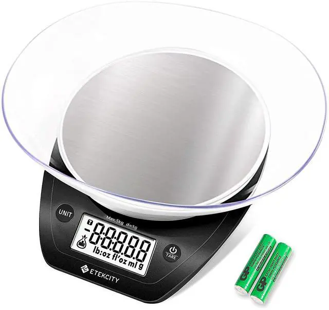 Main image of 0.1g Food Scale, Bowl, Digital Grams and Ounces for Weight Loss, Dieting, Baking, Cooking, and Meal Prep, 11lb/5kg, Stainless Steel Black