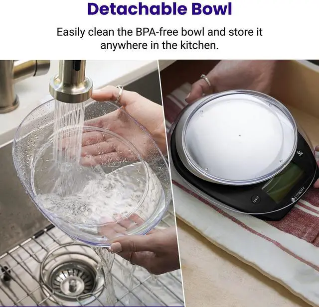 Alt view image 3 of 6 - 0.1g Food Scale, Bowl, Digital Grams and Ounces for Weight Loss, Dieting, Baking, Cooking, and Meal Prep, 11lb/5kg, Stainless Steel Black