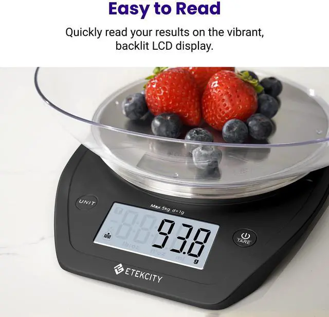Alt view image 4 of 6 - 0.1g Food Scale, Bowl, Digital Grams and Ounces for Weight Loss, Dieting, Baking, Cooking, and Meal Prep, 11lb/5kg, Stainless Steel Black