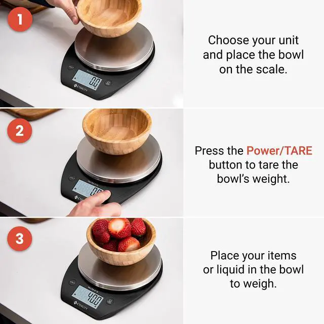 Alt view image 6 of 6 - 0.1g Food Scale, Bowl, Digital Grams and Ounces for Weight Loss, Dieting, Baking, Cooking, and Meal Prep, 11lb/5kg, Stainless Steel Black