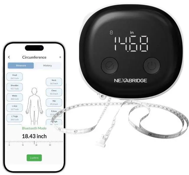 Main image of Smart Body Tape Measure, Track Measurements Bluetooth Dedicated App, Digital Measuring for Weight Loss, Muscle Gain, Fitness Shape, Multi Users, Retractable, USB-C, 60 in / 150 cm