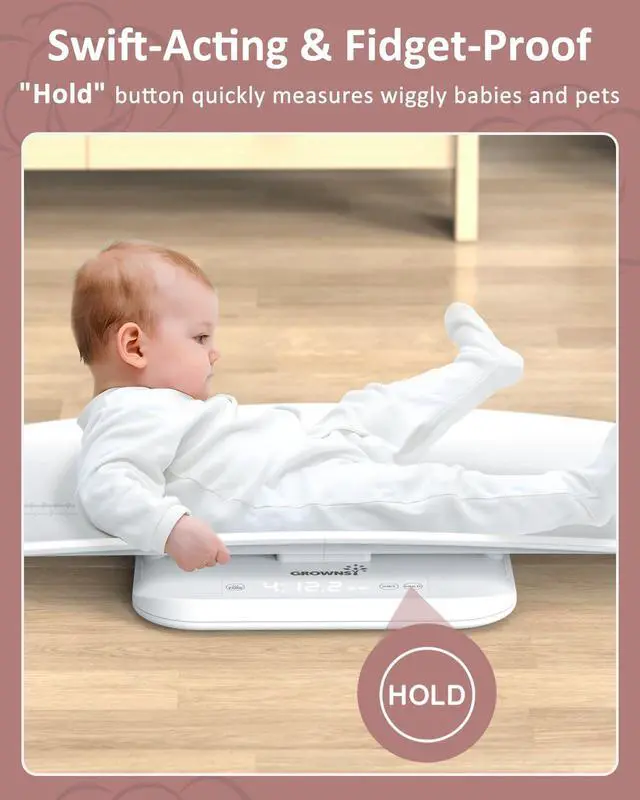 Alt view image 4 of 7 - Smart Baby/Pet Scale,Digital Baby Weight Scale with App for Tracking Growth of Infant, Toddler,Puppy,and CatSupports Up to 330 lbs, with Hold Function, 27-inch Height Measurement,5 Units