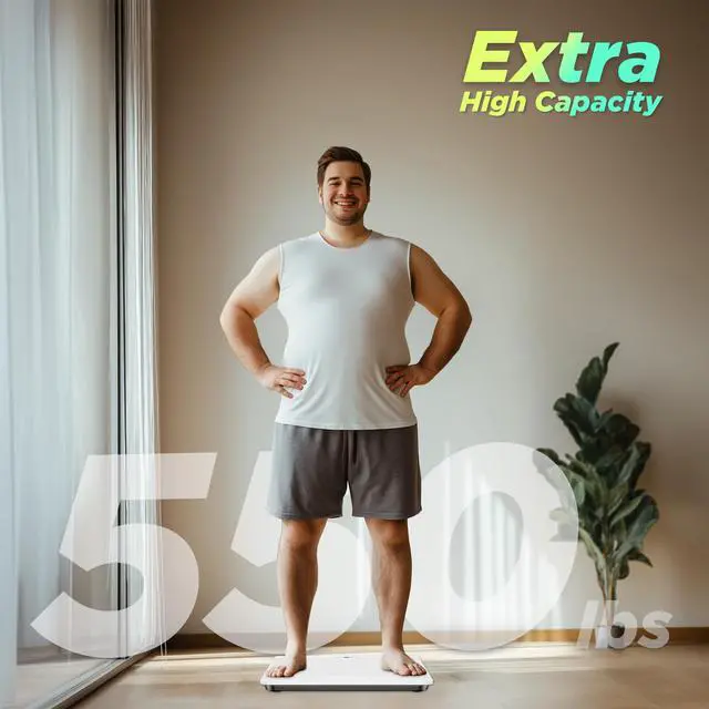 Alt view image 5 of 6 - 550lb Scale for Body Weight with Ultra-Wide Platform and Large LED Bezel-Less Display, Accurate High Precision Digital Bathroom Scale with Extra-High Capacity