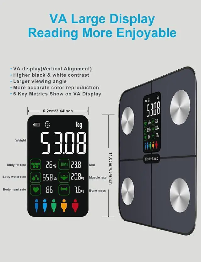 Alt view image 3 of 7 - Smart Scale for Body Weight Large Backlit Display UltraPrecise Bathroom Weight Scale with 15 Body Composition Metrics, App Sync Bluetooth & MultiUser Profiles, FSA&HSA Eligible