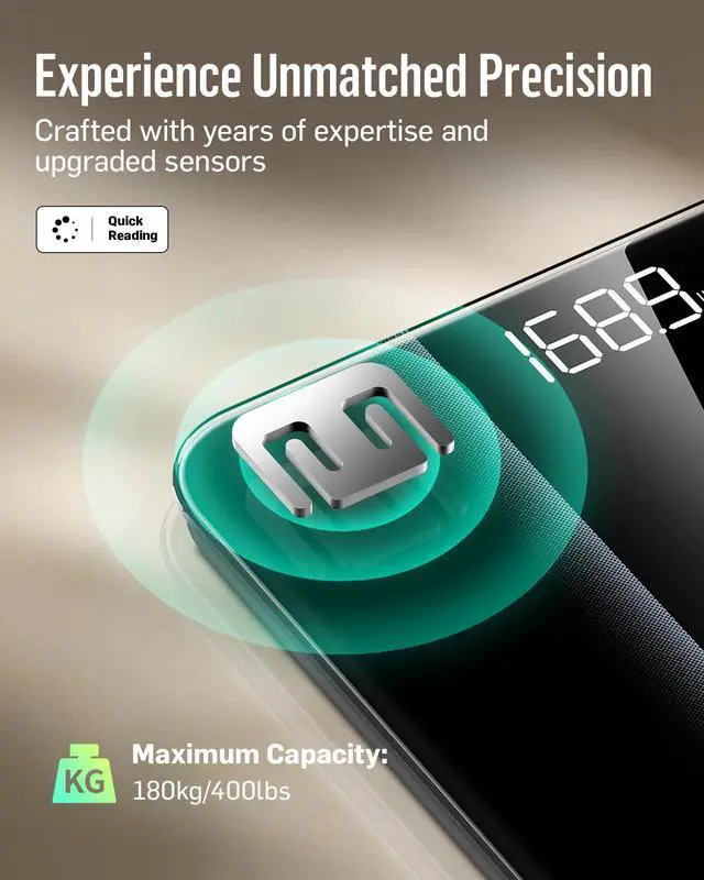 Alt view image 2 of 7 - Digital Bathroom Scale for Body Weight with High Precision, Clear LED Backlight Display, Accurate Scale with 6mm Tempered Glass, 400lb, Silver