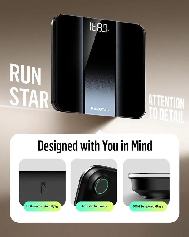 Alt view image 6 of 7 - Digital Bathroom Scale for Body Weight with High Precision, Clear LED Backlight Display, Accurate Scale with 6mm Tempered Glass, 400lb, Silver