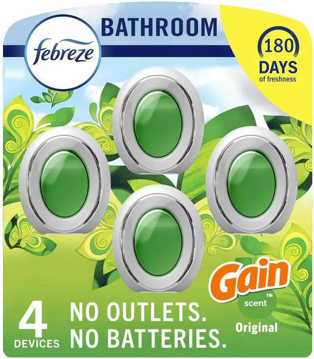 Main image of Bathroom Air Freshener, Odor-Fighting, Plug-In Alternative, Air Fresheners for Home, Bathroom and Kitchen, Closet, Pet & Litter Box Odor Fighter, Gain Original Scent, Multicolor, 4 Count